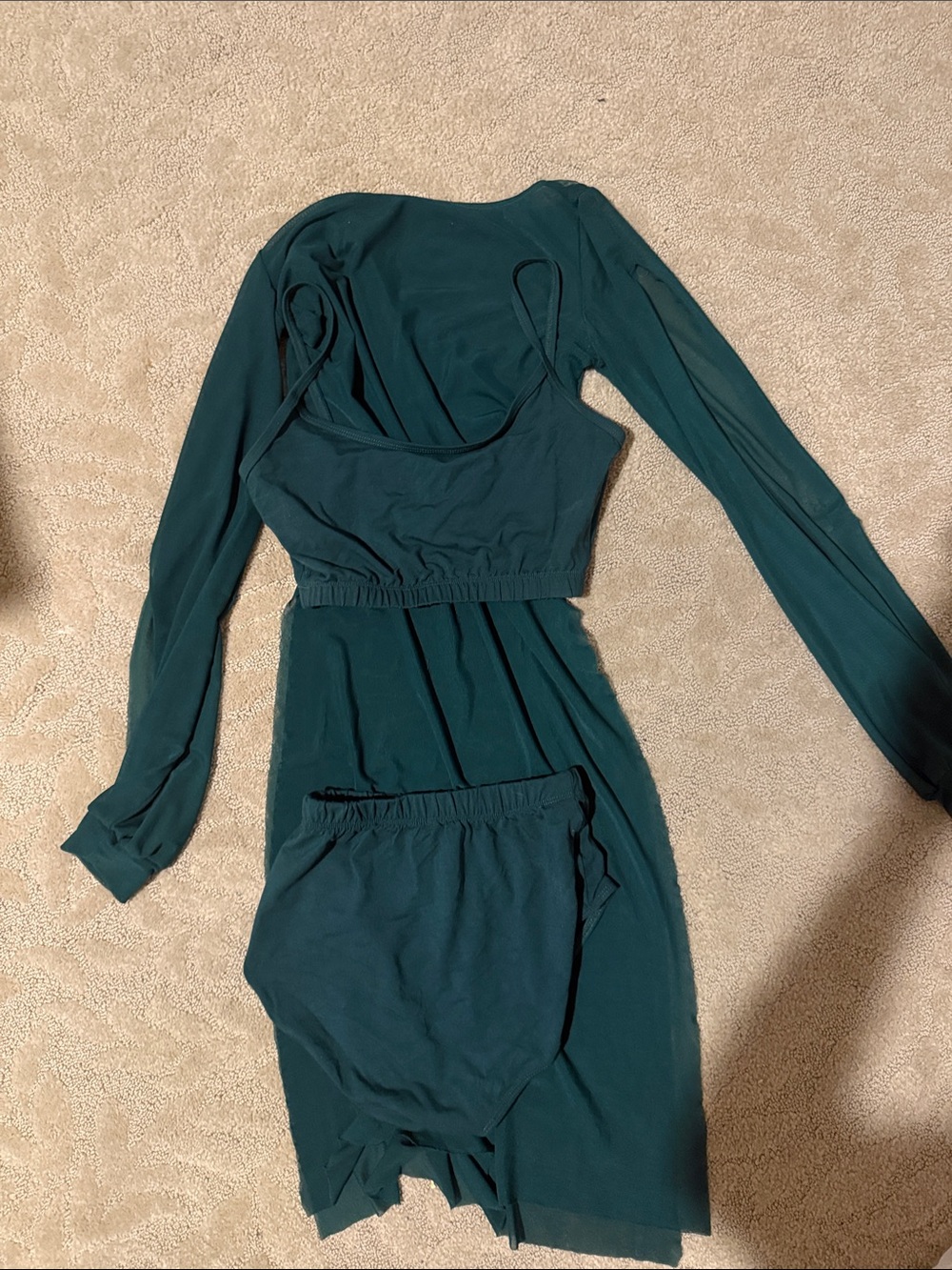 girls dance costume dark green mesh